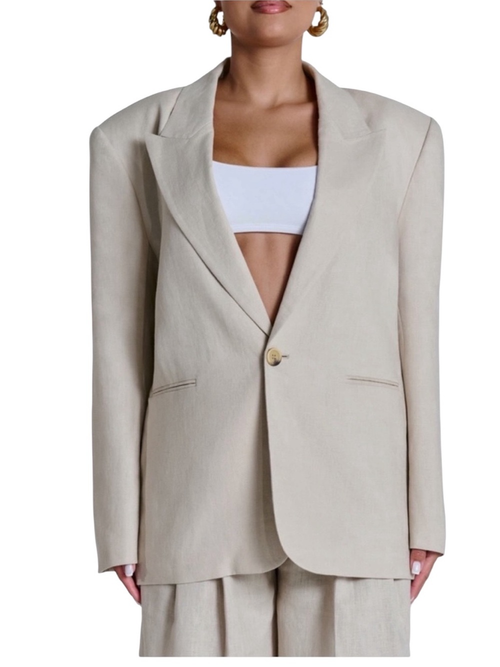 Linen suited blazer by naked wardrobe beige